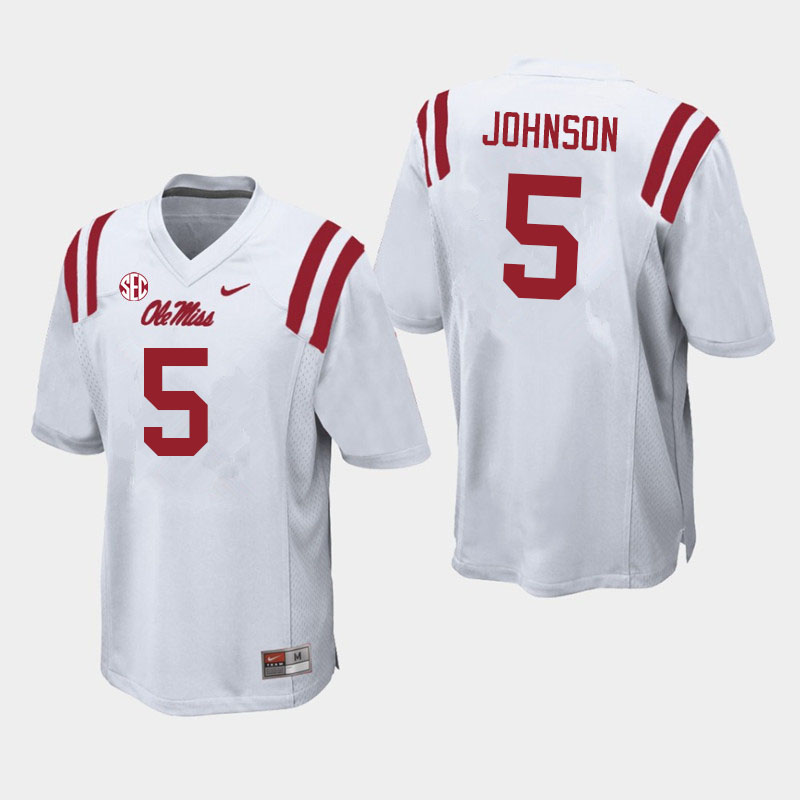 Men #5 Tysheem Johnson Ole Miss Rebels College Football Jerseys Sale-White